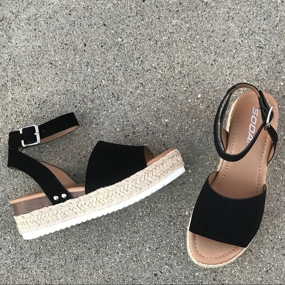 Hot! Soda Topic Black Espadrille Wedge Platform Sandal Nu Shuz Key West - Picture 5 of 9